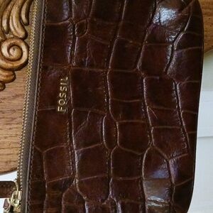 Fossil Dark Brown Croc-Embossed Bag